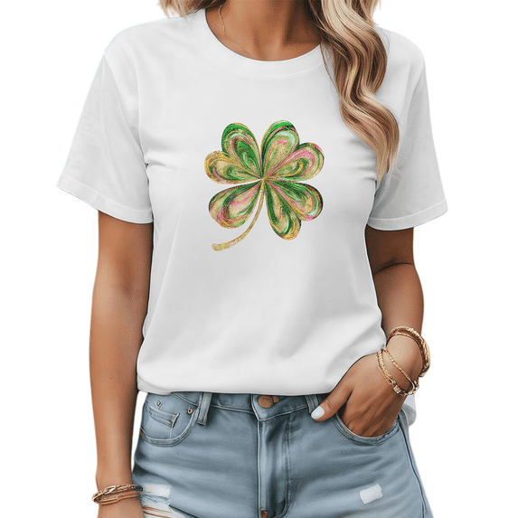 St Patricks Day Colorful Shamrock Graphic Tees Print Tshirt White Shirts S-5XL Womens Holiday Casual Tops