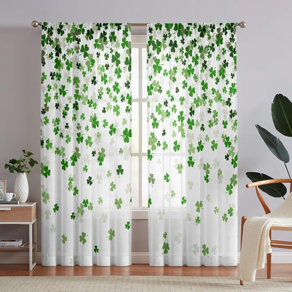 St. Patricks Day Curtains for Living Room Green Shamrock Clover Curtains 84 Inch Length 2 Panels Window Treatment Spring Bedroom Curtains Green Leaf Semi Sheer Curtain Farmhouse Room Decor