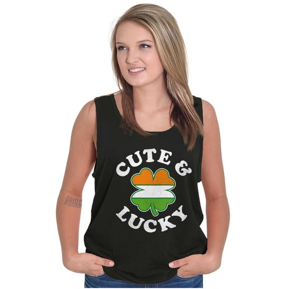 St Patricks Day Cute and Lucky Womens Plus Size Graphic Tank Top Brisco Brands 3X