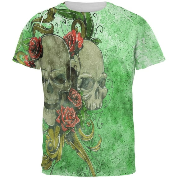 St. Patricks Day Deadly Wild Irish Rose Skull Tattoo All Over Mens T Shirt Multi 2XL