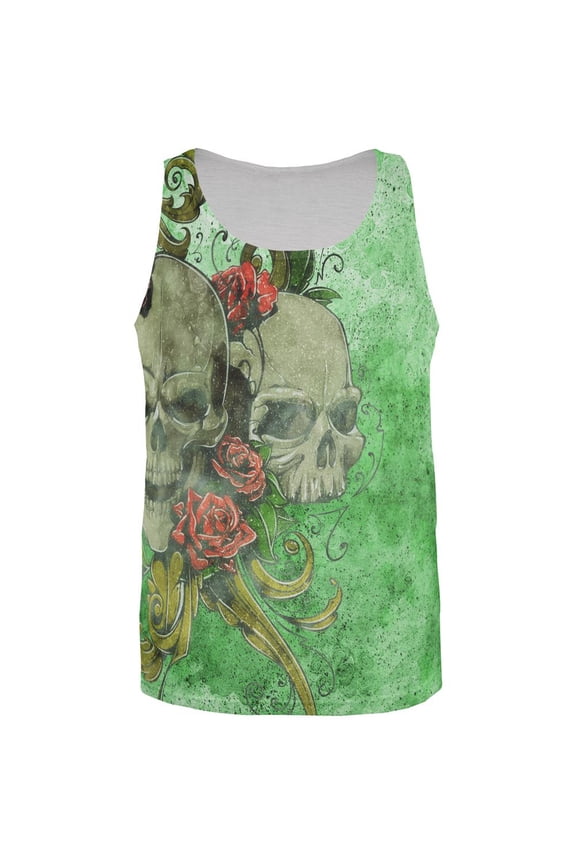 St. Patricks Day Deadly Wild Irish Rose Skull Tattoo All Over Mens Tank Top Multi LG