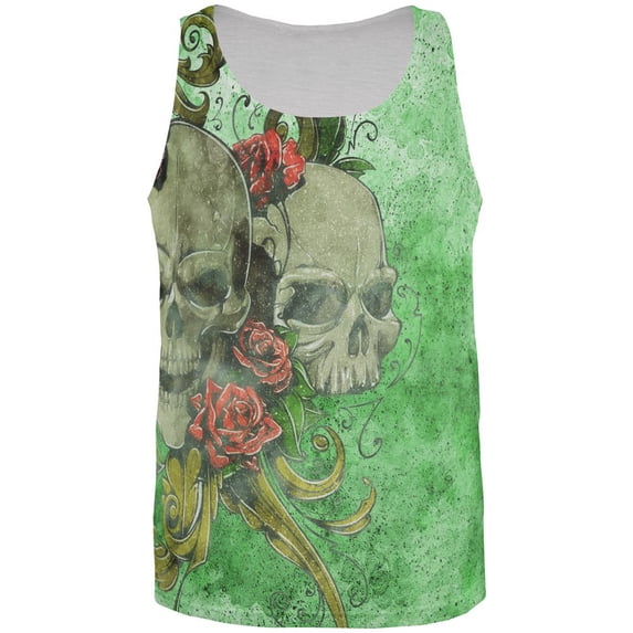 St. Patricks Day Deadly Wild Irish Rose Skull Tattoo All Over Mens Tank Top Multi MD