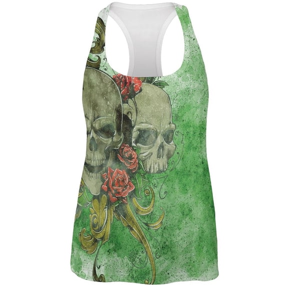 St. Patricks Day Deadly Wild Irish Rose Skull Tattoo All Over Womens Work Out Tank Top Multi LG