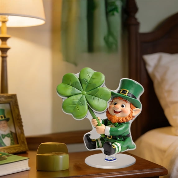 St Patricks Day Decor Leprechaun Figurines 2D Acrylic Irish Shamrock St. Patricks Gifts Table Desk Shelf Holiday Decor D