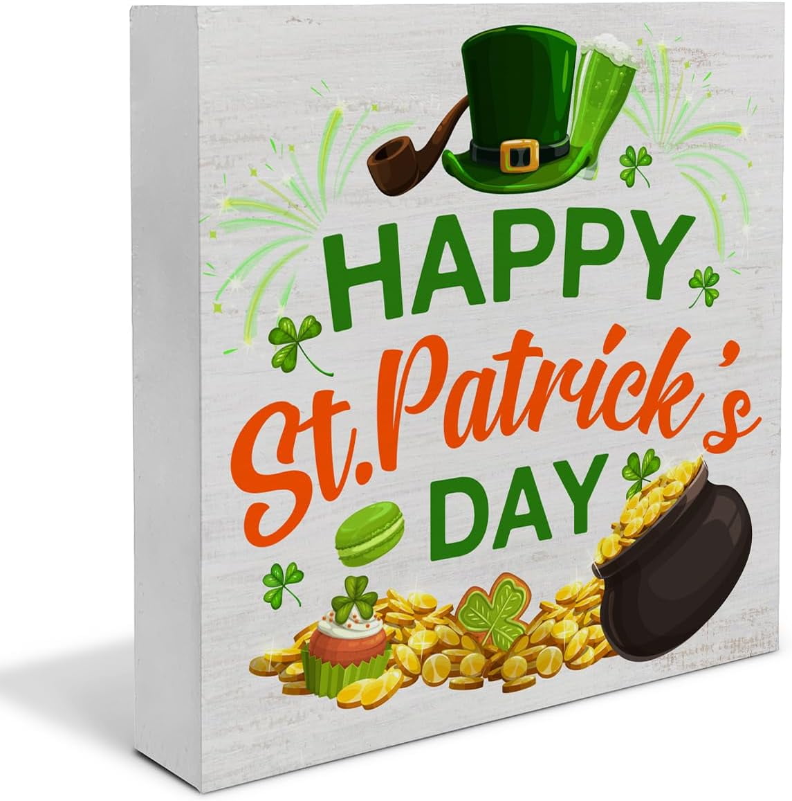 St. Patricks Day Decor, Rustic Happy St. Patricks Day Wood Block Sign ...