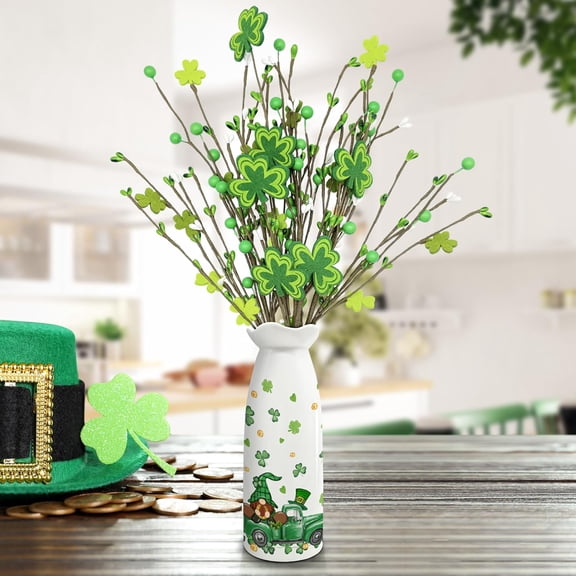 St Patricks Day Decor, Saint Patricks tions - 3 PCS with vase, Truck St Patricks Day tions for Home, Living Room, Dining Table, Bedroom, Shamrock Flowers