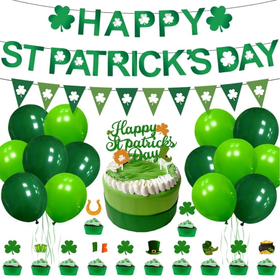 St Patricks Day Decoration Banner Balloon Green Tone Reusable Easy Assemble Hang for Irish Festival Home Classroom Party Celebration Decor