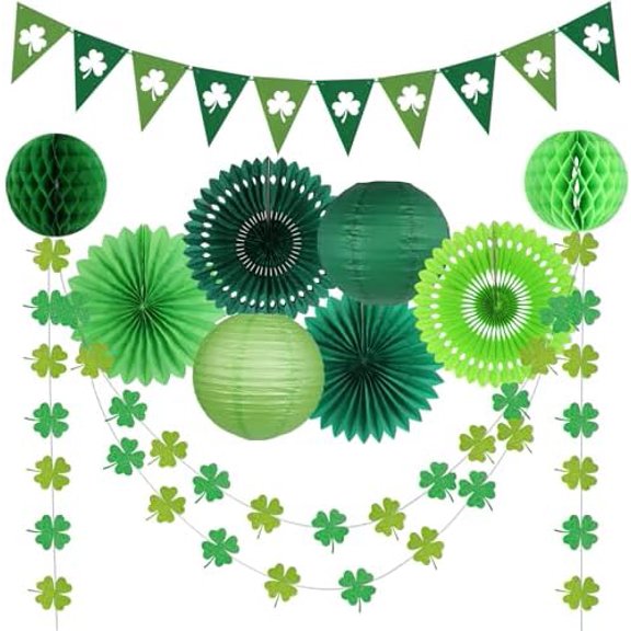 St Patricks Day Decorations, Green Party Supplies Four-leaf Clover Garland Tissue Paper Fan Paper Lantern for Irish Party Saint Patricks Day Decor$$Electronics Accessories