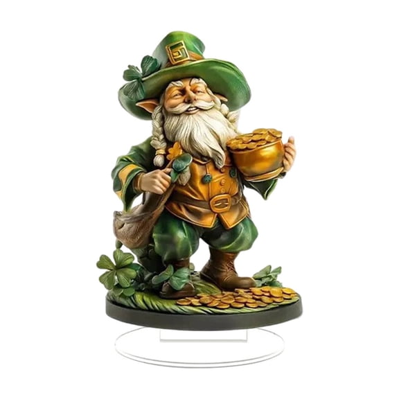 St Patricks Day Decorations Irish Shamrock St. Patricks Leprechaun Statue Clover Acrylic Figurine Gifts for Spring Home Indoor Table Desk Shelf Holiday Decor