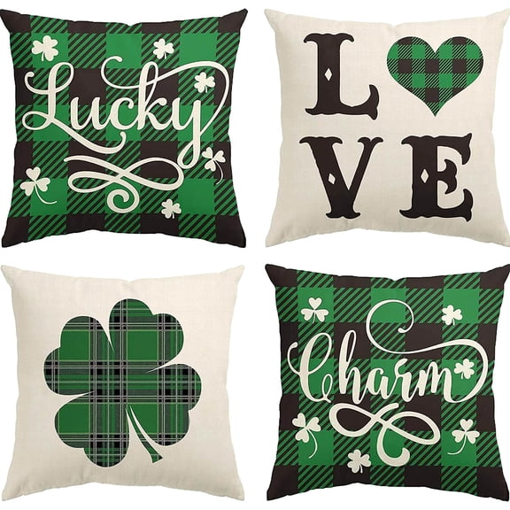 St Patricks Day Decorations Pillow Covers 18x18 Set of 4 for Irish Shamrock Home Decor Throw Pillows Cover