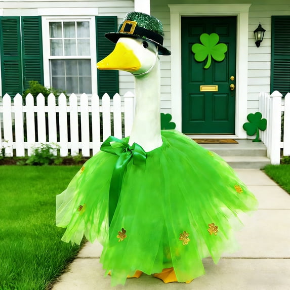 St Patricks Day Decorations Porch Goose Clothes, 20 in Yard Statue Clothes in Christmas Tree , Weather-resistant Plastic Attire for Outdoor Garden Front Door Decor A