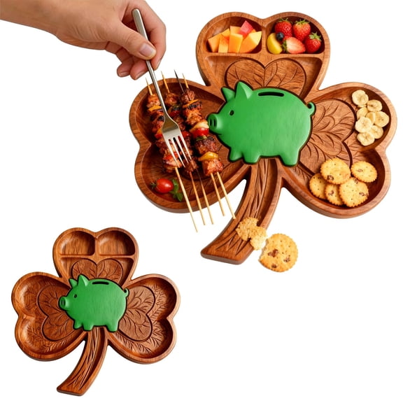 St Patricks Day Decorations, Serving Trays Wooden Shamrock Platters Pine Wood Clover Charcuterie Boards Wood Snack Dish Plates for Irish Holiday St Patricks Day Decorations Party Supplies