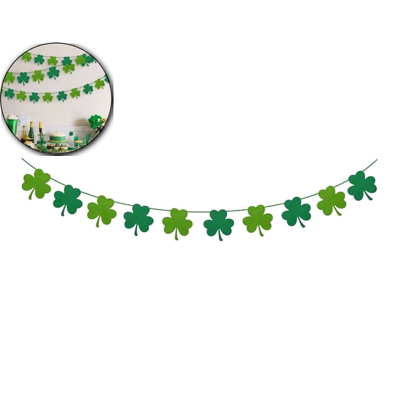 St Patricks Day Decorations Shamrock Clover Felt Banner Garland for St Patricks Day Decor Dark Green Light Green for Party Home