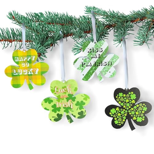 St. Patricks Day Decorations Shamrock Ornaments 4pc Set, PVC for Indoor Outdoor, Luck of The Irish Decor
