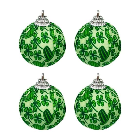 St Patricks Day Decorations,Shamrocks Tree Ornament Set,4Pcs 2inch Hanging Ball Ornament, Good Luck Clovers Balls for Irish Festival Party Decors