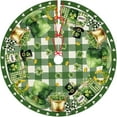 thumbnail image 1 of St Patricks Day Decorations, St Patricks Day Tree Skirt Shamrock Three-Leaf Clover Gold Coins, St Patricks Day Ornaments for Tree, Green Buffalo Plaid Tree Skirt Lucky Cover for Spring Holiday (36 in), 1 of 6