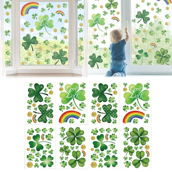 St Patricks Day Decorations,St Patricks Day Window Clings Reusable Spring Window Clings for St Patrick's Day Decor Shamrock Stickers Party Supplies for Kids School Home Office （8 sheets）