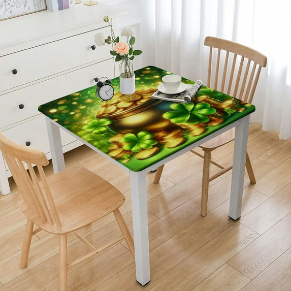 St Patricks Day Decorations Tablecloth , Elastic Edged Table Cover Rectangle, Summer Cloth Washable Polyester for Kitchen Dinning Outdoor Spring Decor