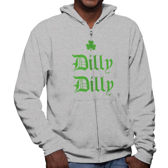 St. Patricks Day Dilly Dilly Shamrock Mens Full Zip Hoodie Heather SM