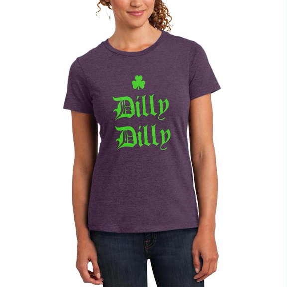 St. Patricks Day Dilly Dilly Shamrock Womens Heather T Shirt Heathered Eggplant MD