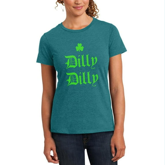St. Patricks Day Dilly Dilly Shamrock Womens Heather T Shirt Heathered Teal LG