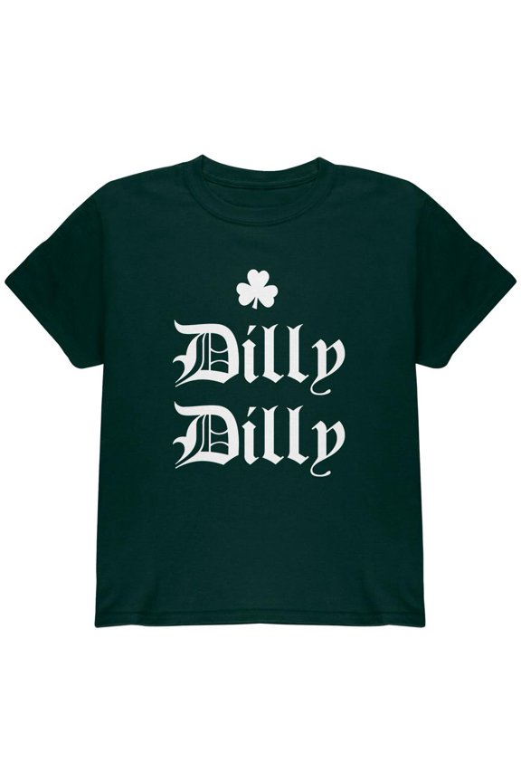 St. Patricks Day Dilly Dilly Shamrock Youth T Shirt Forest Green YMD