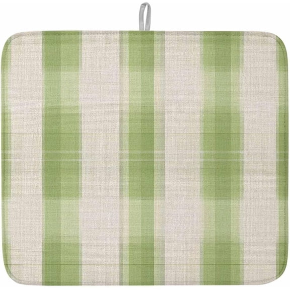 St. Patricks Day Dish Drying Mat for Kitchen Counter Green Stripes Spring Vintage Super Absorbent Microfiber Coffee Bar Mat Washable Dish Drainer Rack Mat, 1 Pack, 16" x 18"