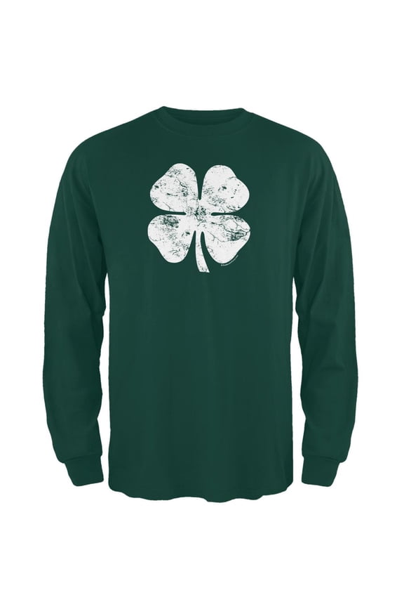 St. Patricks Day - Distressed Shamrock Forest Adult Long Sleeve T-Shirt - X-Large
