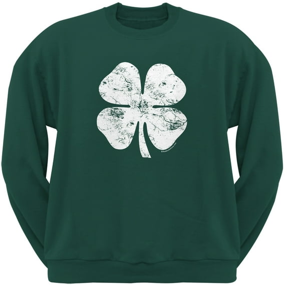 St. Patricks Day - Distressed Shamrock Forest Green Adult Sweatshirt - Large