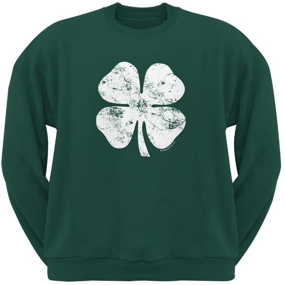 St. Patricks Day - Distressed Shamrock Forest Green Adult Sweatshirt - Small