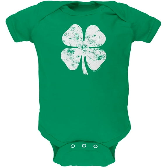 St. Patricks Day - Distressed Shamrock Kelly Green Soft Baby One Piece - 12-18 months