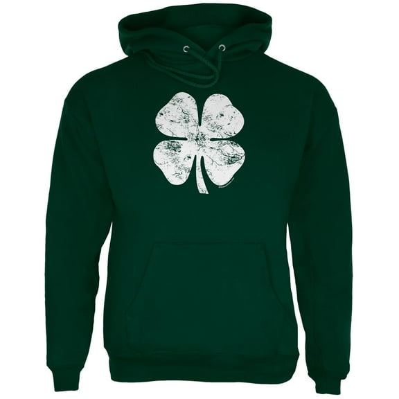 St. Patricks Day Distressed Shamrock Mens Hoodie Forest Green X-LG