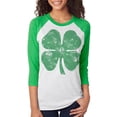 thumbnail image 1 of St. Patricks Day Distressed Shamrock Unisex Raglan T Shirt Irish Green SM, 1 of 1