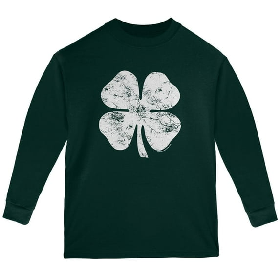 St. Patricks Day Distressed Shamrock Youth Long Sleeve T Shirt Forest Green YMD