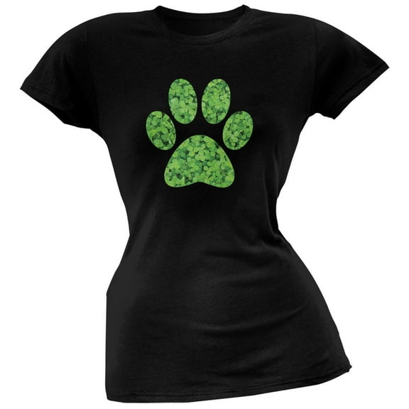 St. Patricks Day - Dog Paw Black Soft Juniors T-Shirt - 2X-Large