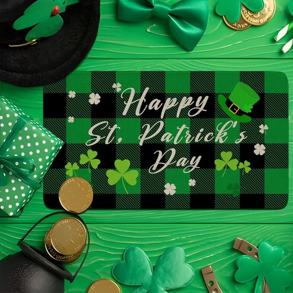 St Patricks Day Door Mat 30X17 Inch Lucky Shamrocks Indoor Doormat Entrance Rugs St. Patrick''s Day Welcome Doormat Home Carpets