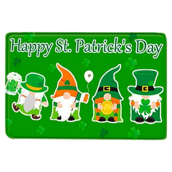 St. Patricks Day Door Mat for Front Door, Welcome Front Doormat, St. Patricks Gnomes Mat Non Slip Clover Shamrock Welcome Door Mat, Happy St. Patrick's Day Floor Rug for Indoor Outdoor Entrance