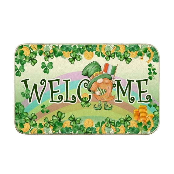 St Patricks Day Door Mat, St Patricks Leprechaun Gnome Outdoor Mat for Front Door, St. Patrick's Day Shamrock Clover Non Slip Welcome Doormat for Entrance Outside Home Decor, 15.7x23.6 inches