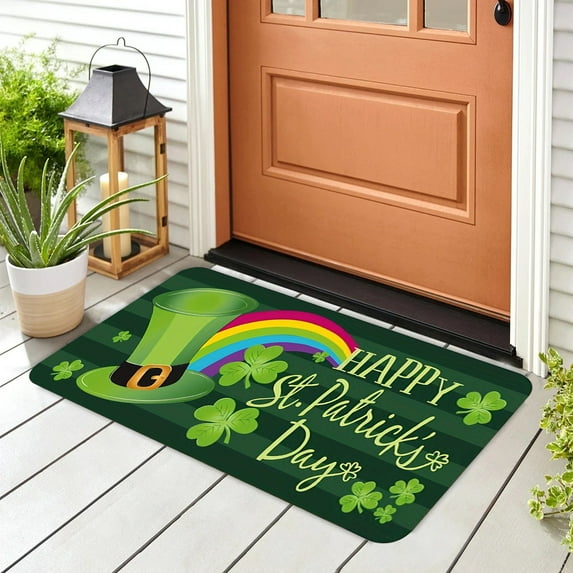 St Patricks Day Doormat Welcome Mat Green Shamrock Indoor Outdoor Porch Entrance Decor for Irish Festival Holiday(Green-B)