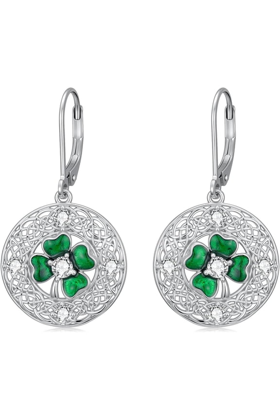 St Patricks Day Earrings Shamrock Earrings for Women S925 Sterling Silver Good Lucky Celtic Green Four Leaf Clover Jewelry Gift