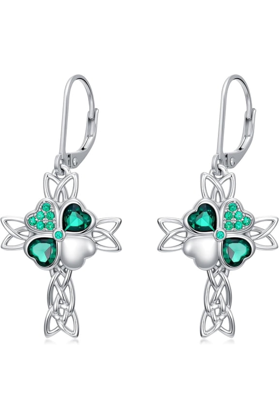 St Patricks Day Earrings Shamrock Earrings for Women S925 Sterling Silver Good Lucky Celtic Green Four Leaf Clover Jewelry Gift