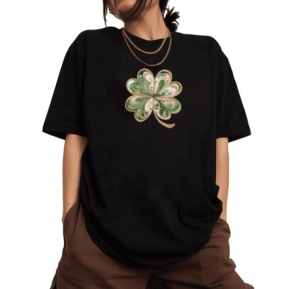 St Patricks Day Elegant Shamrock Graphic Tees Print Tshirt Black Shirts S-5XL Womens Holiday Casual Tops