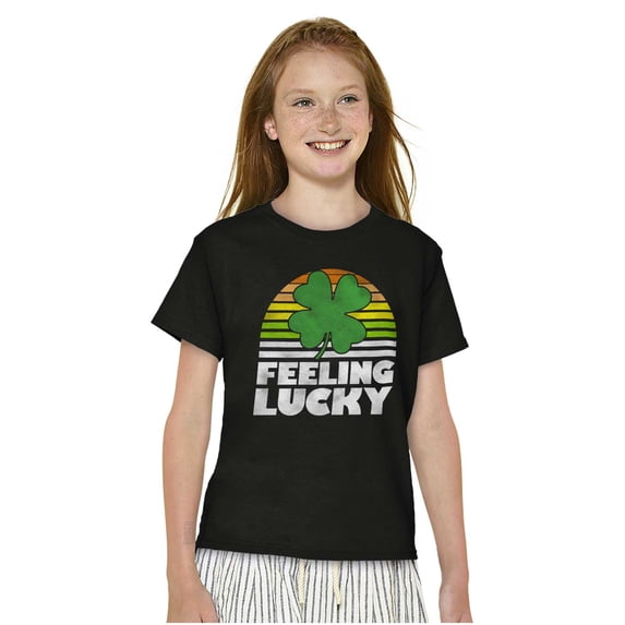 St Patricks Day Feeling Lucky Clover Crewneck T Shirts Boy Girl Teen Brisco Brands S