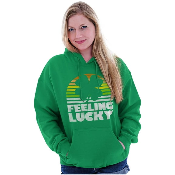 St Patricks Day Feeling Lucky Clover Hoodie Sweatshirt Women Men Brisco Brands L