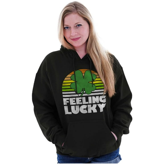 St Patricks Day Feeling Lucky Clover Hoodie Sweatshirt Women Men Brisco Brands S