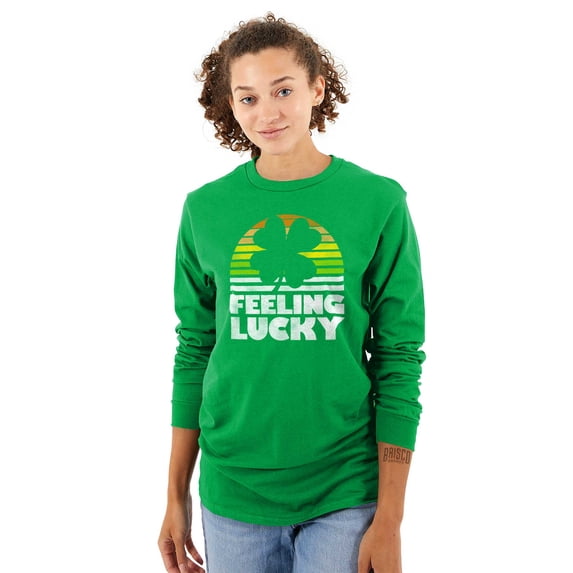 St Patricks Day Feeling Lucky Clover Long Sleeve TShirt Men Women Brisco Brands S
