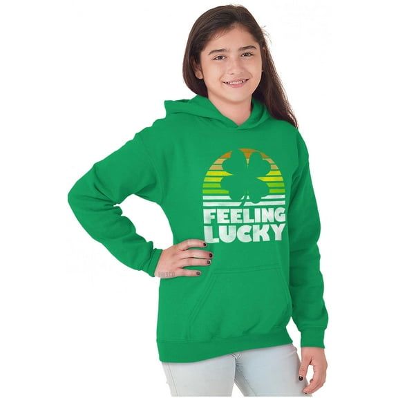 St Patricks Day Feeling Lucky Clover Youth Hoodie Boy Girl Teen Brisco Brands XS