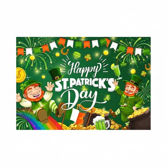 St Patricks Day Flag 3x5 FT St. Patrick's Day Flag Photography Background Shamrock Irish Pot of Gold Coins Divergent Backdrop Decoration Horseshoe Banner Photo Booth Props, C