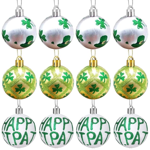 St Patricks Day Four-Leaf Clover Hanging Ornament Green Plastic Ball Decorations With Rope For Home Party