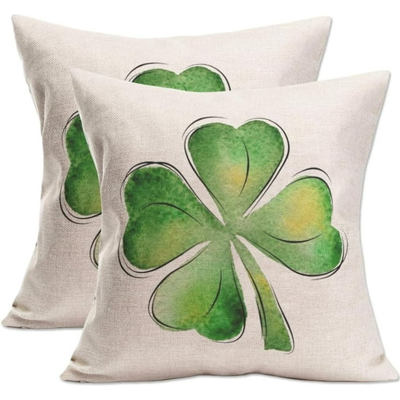 St Patricks Day Four Leaf Clover Pillow Covers 20x20 Inch Set of 2 Watercolor Lucky Clover Shamrock Decorative Pillow Cases Spring Farmhouse Decorations Cushion Cover for Sofa Couch